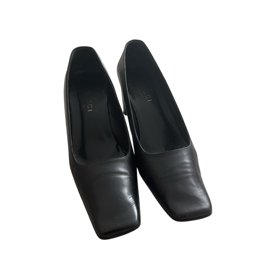 Gucci Square Toe Block Heels Black Women Size 7.5